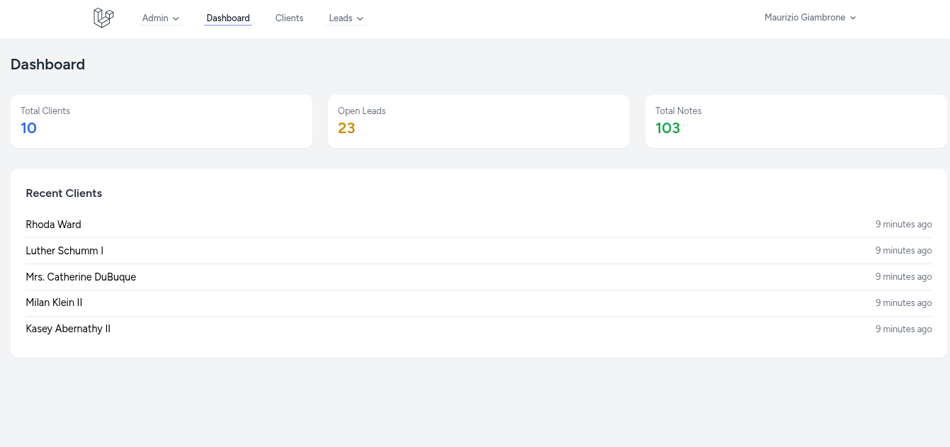 Mini CRM dashboard